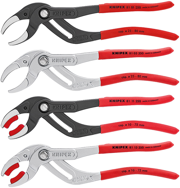 Knipex Tube, Fittings, and Connector Pliers with Serrated and Plastic Jaws