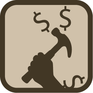 dealguyd logo with hammer striking at dollar signs